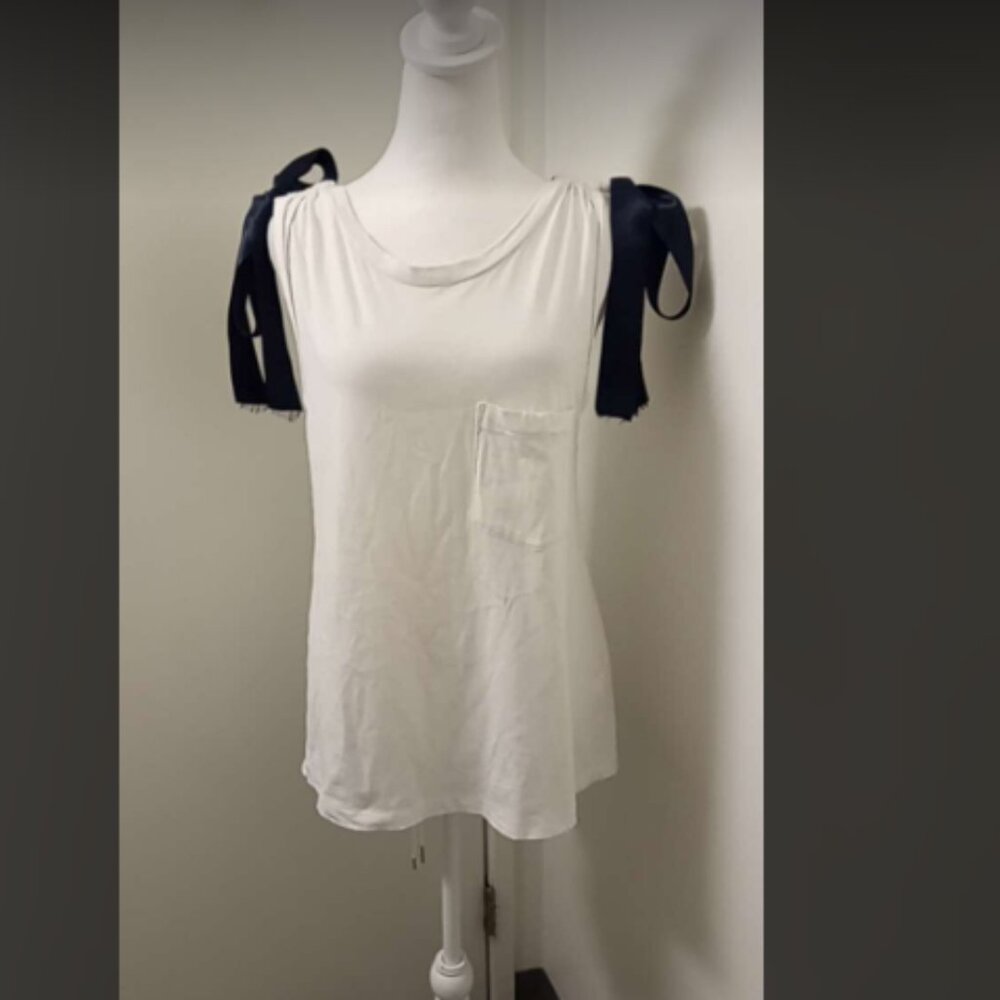 AMO Denim Ribbon Tie Tank Top 100% Cotton Sz S